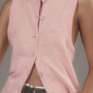 Maeve for Anthropologie pink cashmere vest rhinestone buttons s